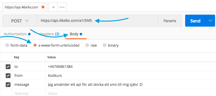 postman sms with 46elks