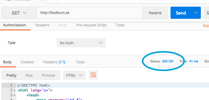 status code in postman